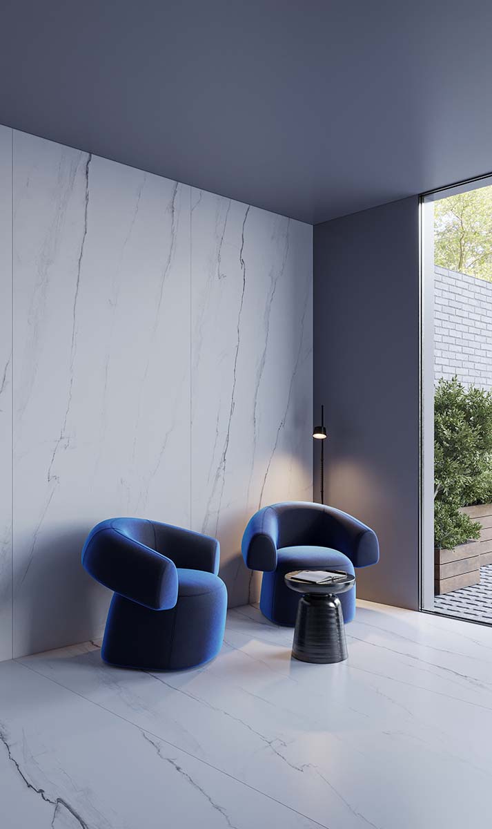 Aximer Porcelain Slab Design with Porlaris and Livia Products for Flooring and Wall