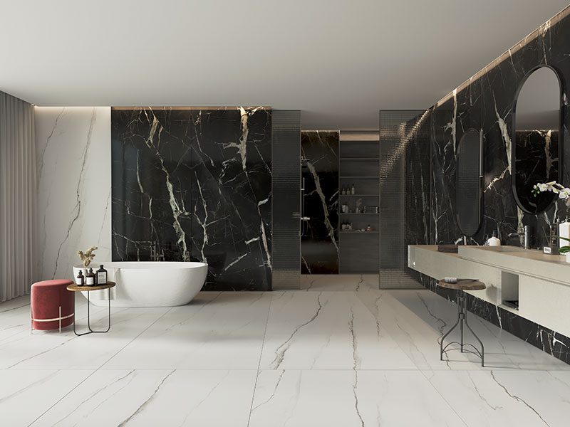 Bathroom Floor and Wall Decoration with Aximer's Porcelain Tiles and Slabs Dubai, UAE