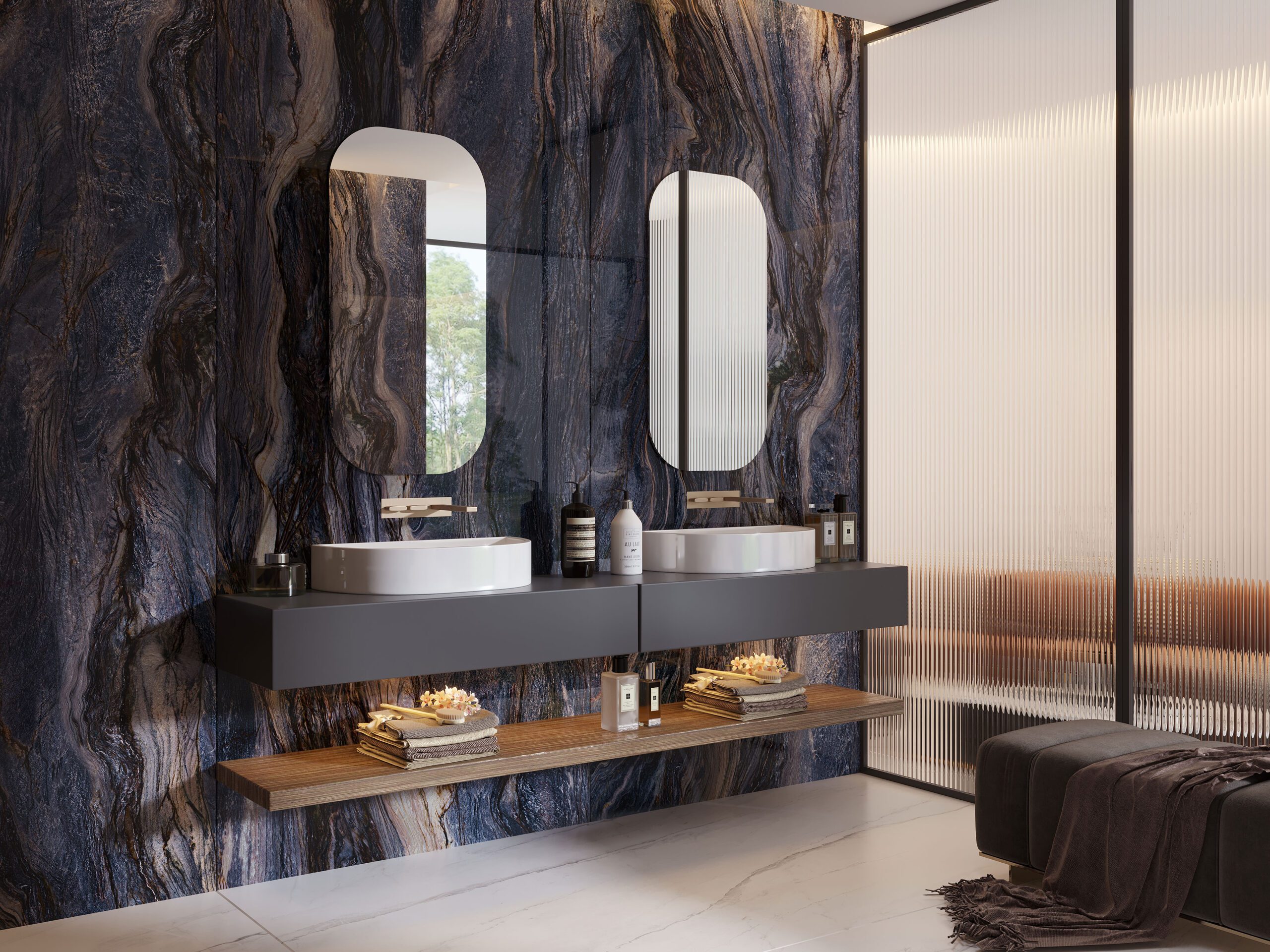 Bathroom Floor and Wall Decoration with Aximer's Porcelain Tiles and Slabs, Dubai, UAE (2)