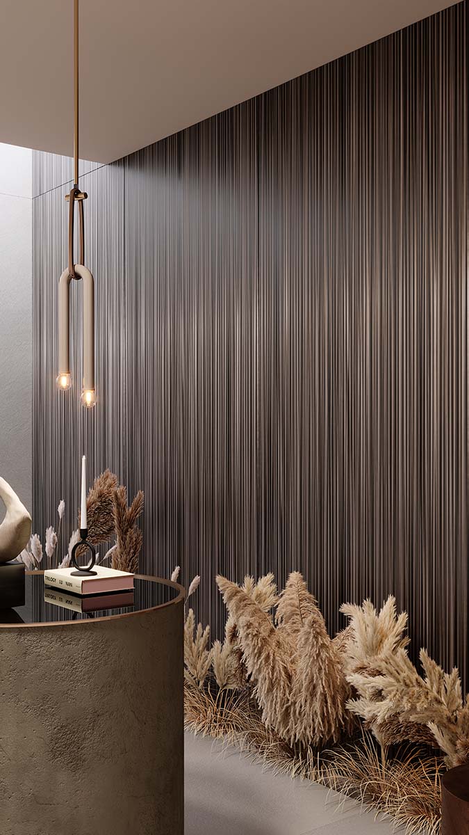 Metal Wind, porcelain slab tile, matte, metal-look, 120x80cm, 9mm, brown color, best for walls, supplied by Aximer for the UAE tile market.