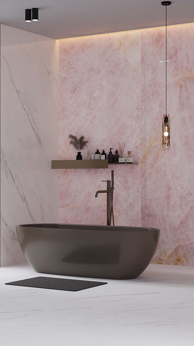 Morganite, Marble-look, Polished, Pink, 120x280 cm, Porcelain Slab, Aximer - Dubai, UAE