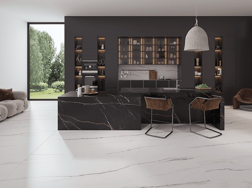 Mystic Black, Porcelain Tile and Slab, Wall, Floor, and Countertop, Aximer Stoneware