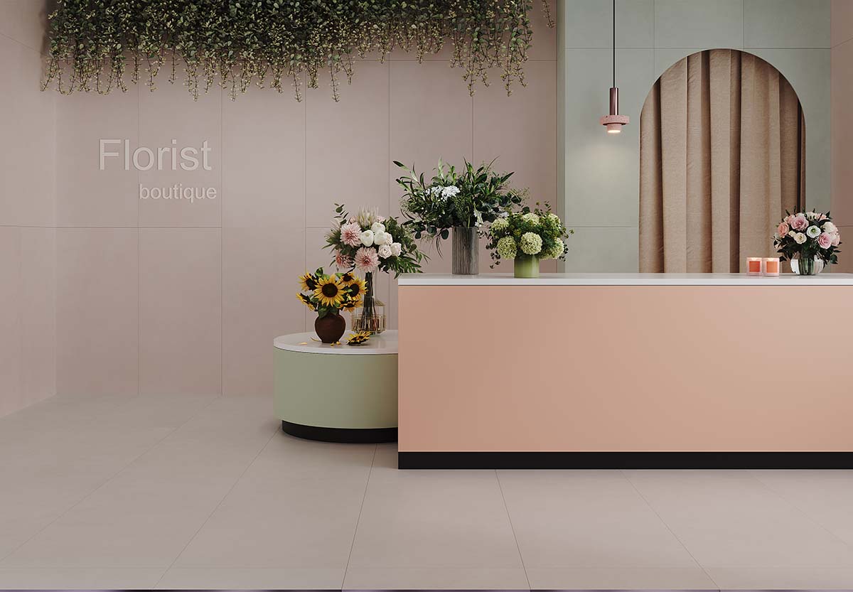 Natural Concrete Rose Blush, Cement-look, Matte, Pink, 120x280 cm, Porcelain Slab, Aximer - Dubai, UAE