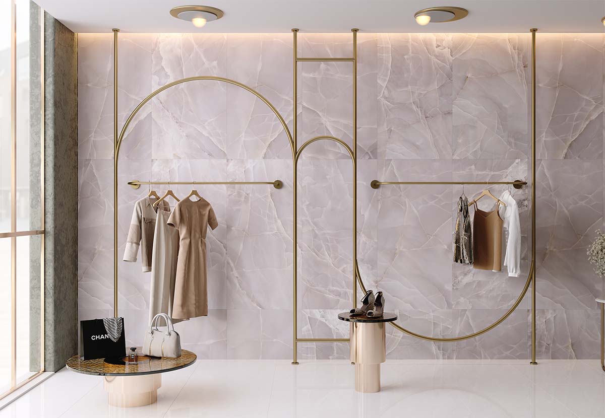 Onice Rosa, Marble-look, Polished, Pink, 60x120 cm, Porcelain Slab, Aximer - Dubai, UAE