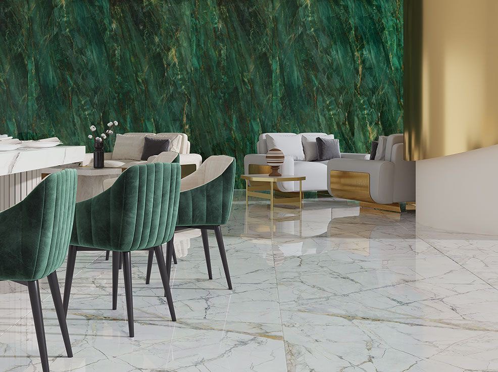 Porcelain Tile, Aurora, Wall Slab, Green Color, Marble Look, Floor & Walls, Aximer Stoneware Dubai UAE