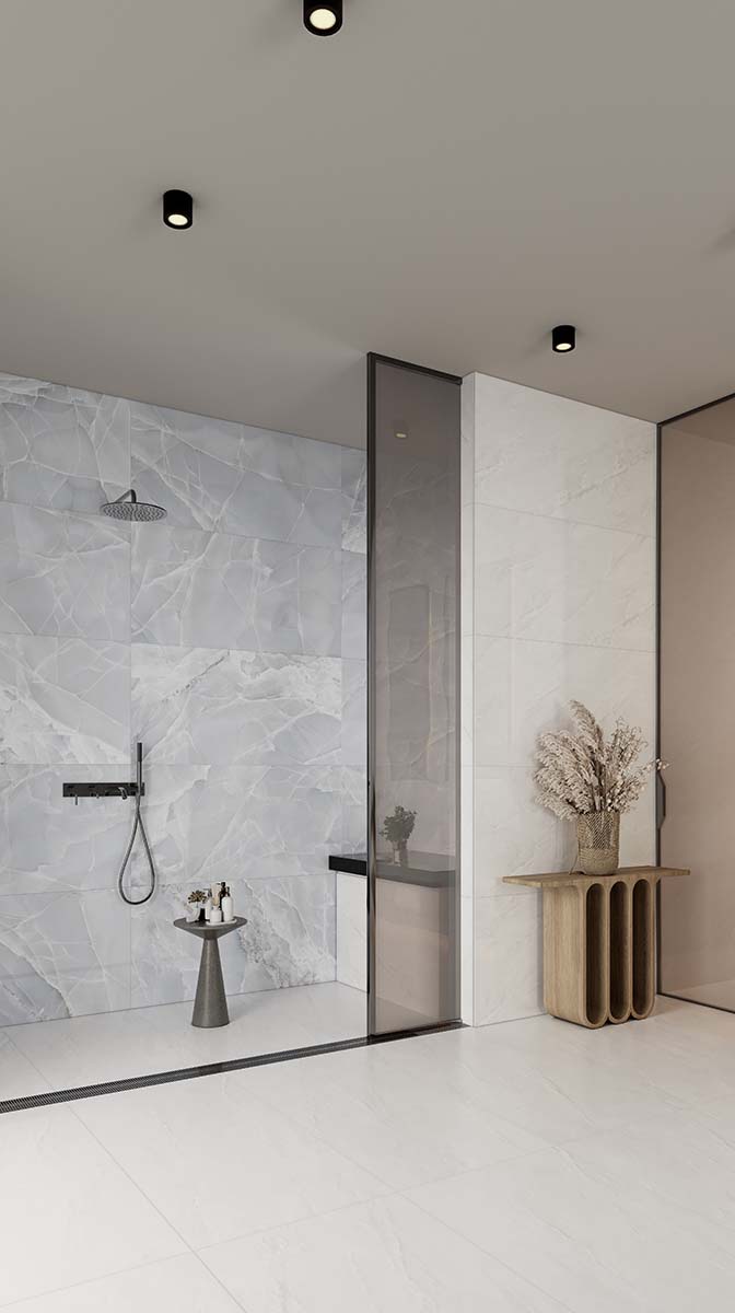 Porcelain Tile, Blue Color, ONICE AQUA, Floor and Wall, Aximer Stoneware, UAE