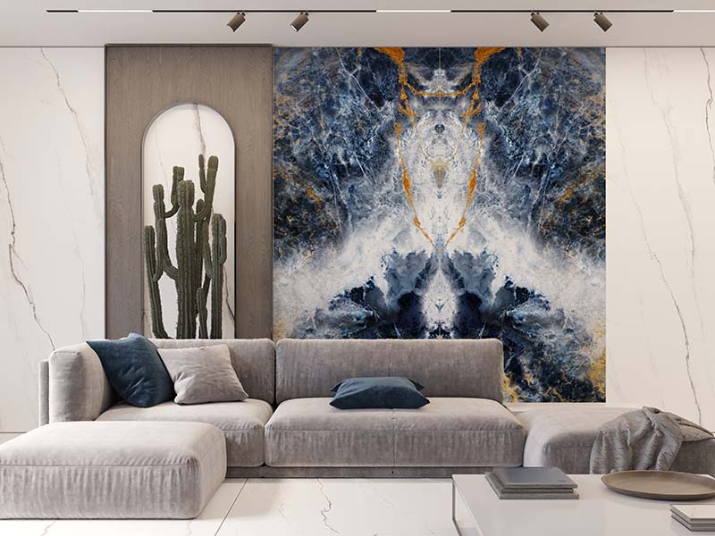 Porcelain Tile, Blue Color, Ocean Blue Bookmatch, Wall, Aximer Stoneware, Dubai, UAE