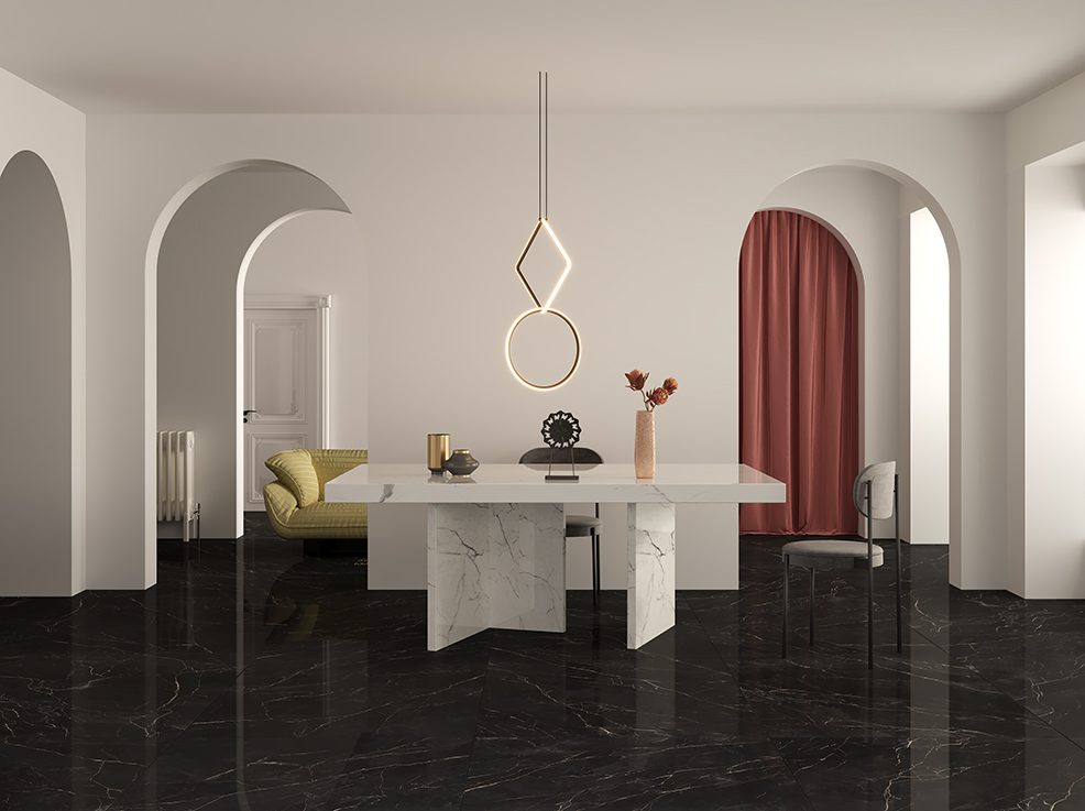 Porcelain Tile, Marble-Look, Floor, Living Room, SAINT LAURENT, Aximer Stoneware, Dubai UAE