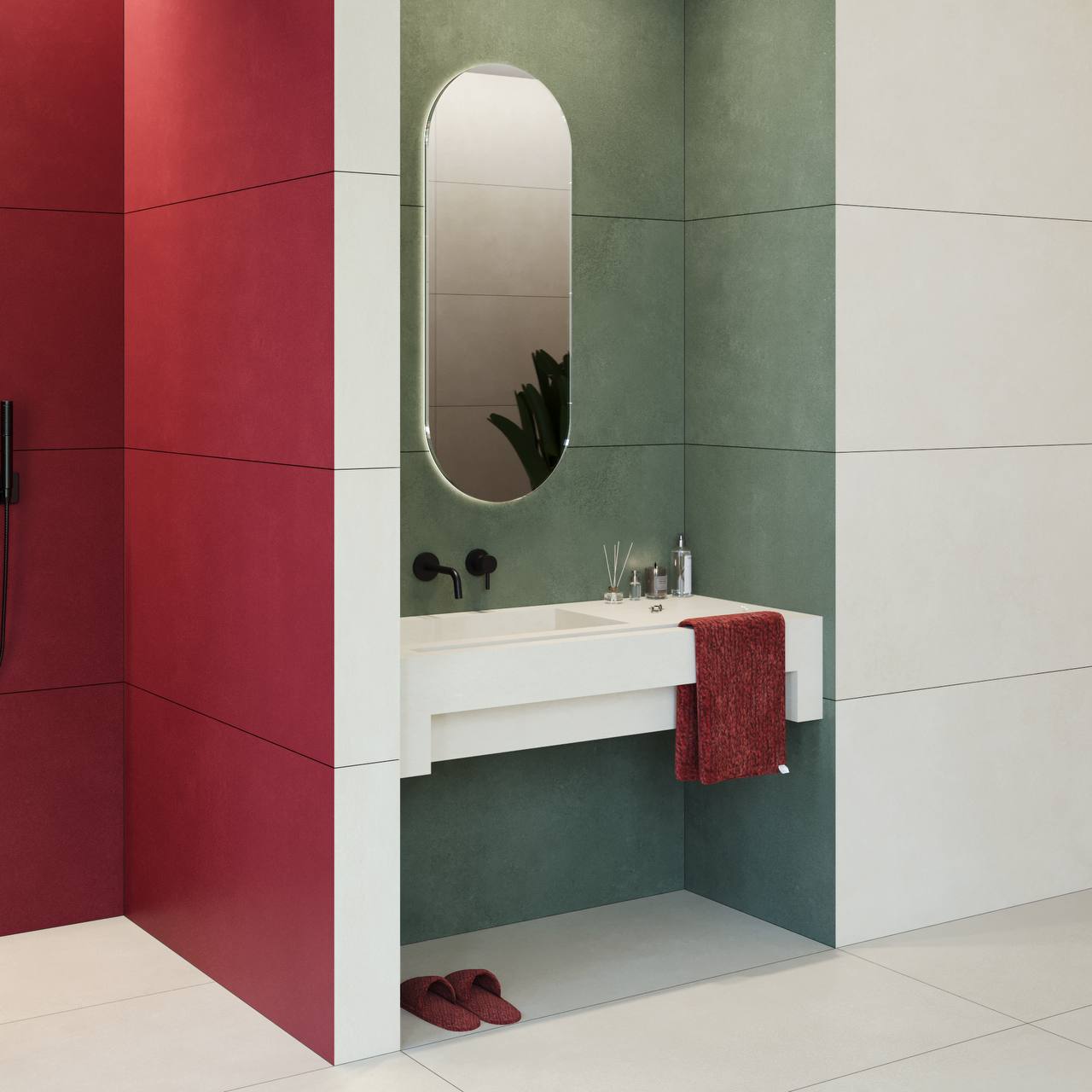 Porcelain Tile, Matte, Bathroom, Natural Concrete Green and Red, Aximer Stoneware, Dubai, UAE (2)