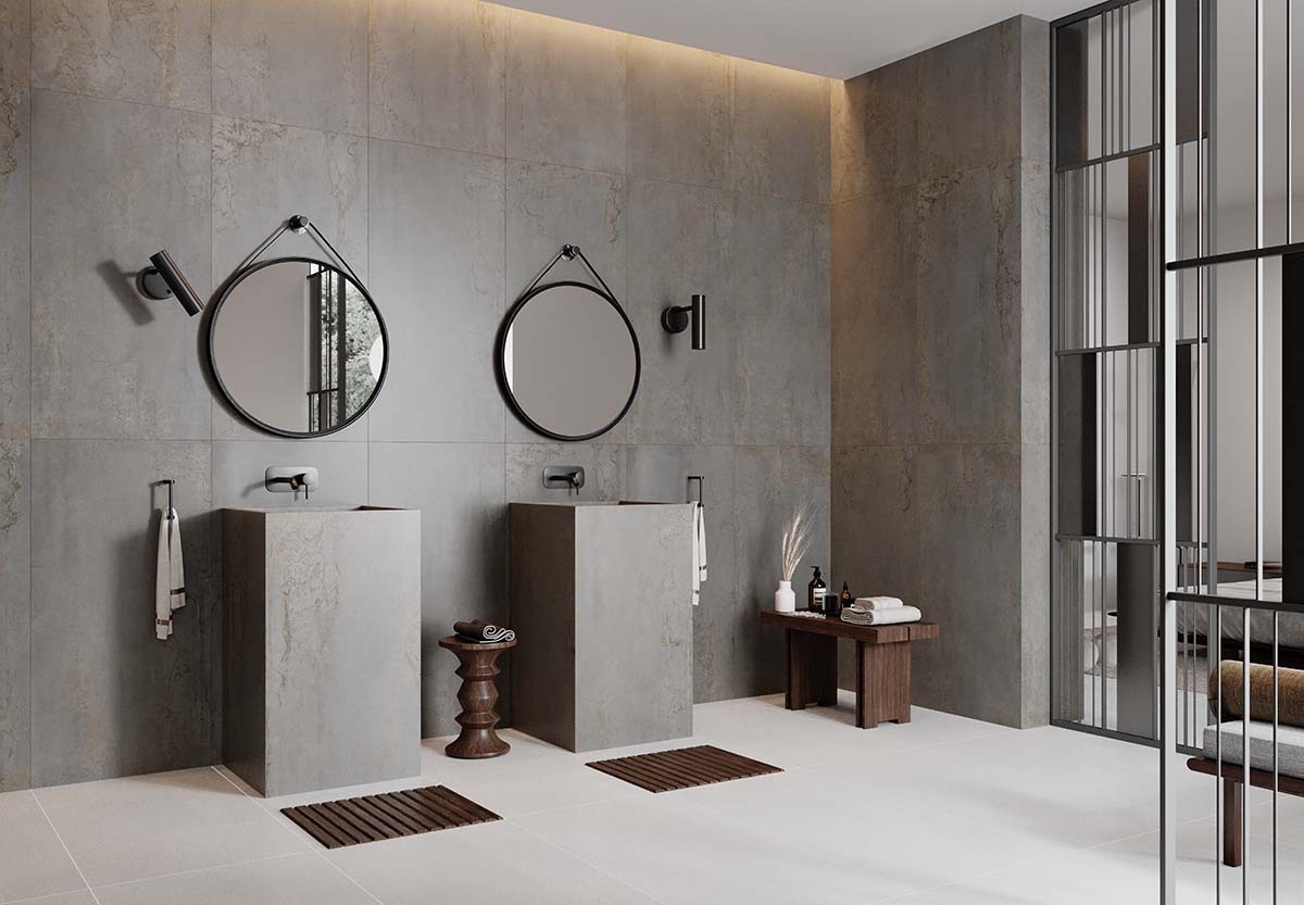 Porcelain Tile, Matte Surface, Rusty Metal-look, REFLECTION SILVER, Floor and Wall, Aximer Stoneware Dubai UAE