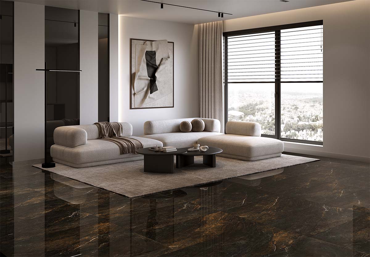 Porcelain Tile, Polished, VOLCANO, Floor, Aximer Stoneware, UAE