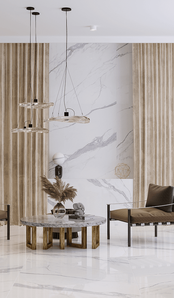 Porcelain Tile, White Color, Statuario Extra Book Match, Floor and Wall, Aximer Stoneware Dubai UAE