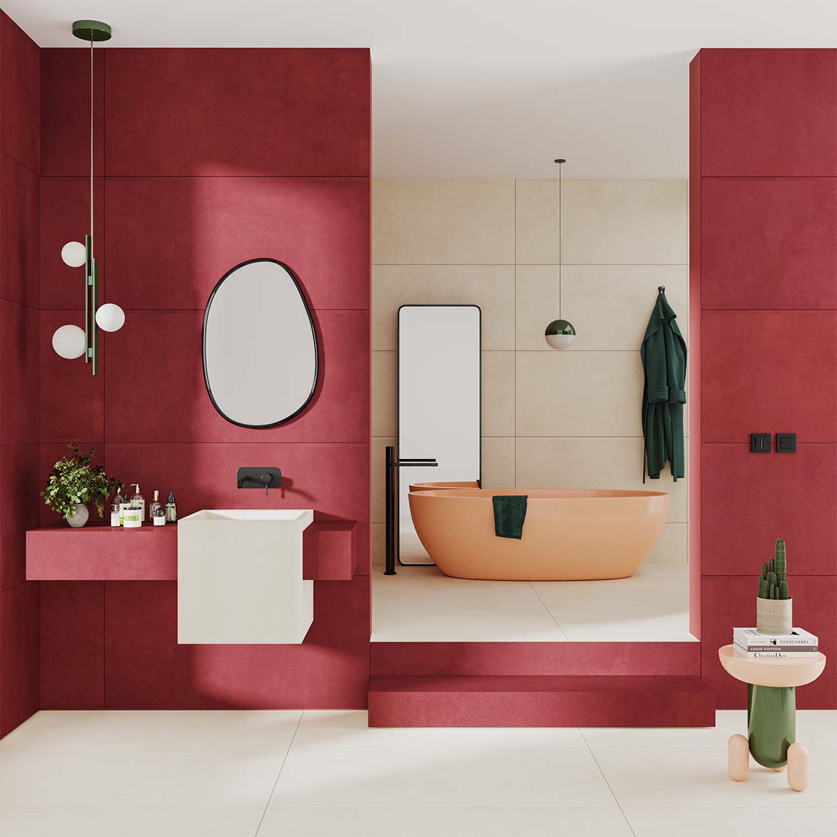 Porcelain Tiles, Size 60 x 120 Thickness 11.5 mm, Matte Surface, Natural Concrete Red, Aximer Porcelain Stoneware